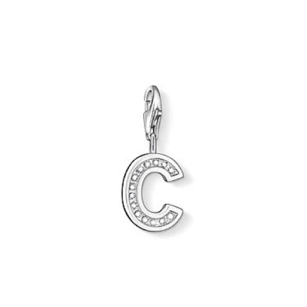 Thomas Sabo CZ Initial C Charm Sterling Silver White CZ Lobster Clasp